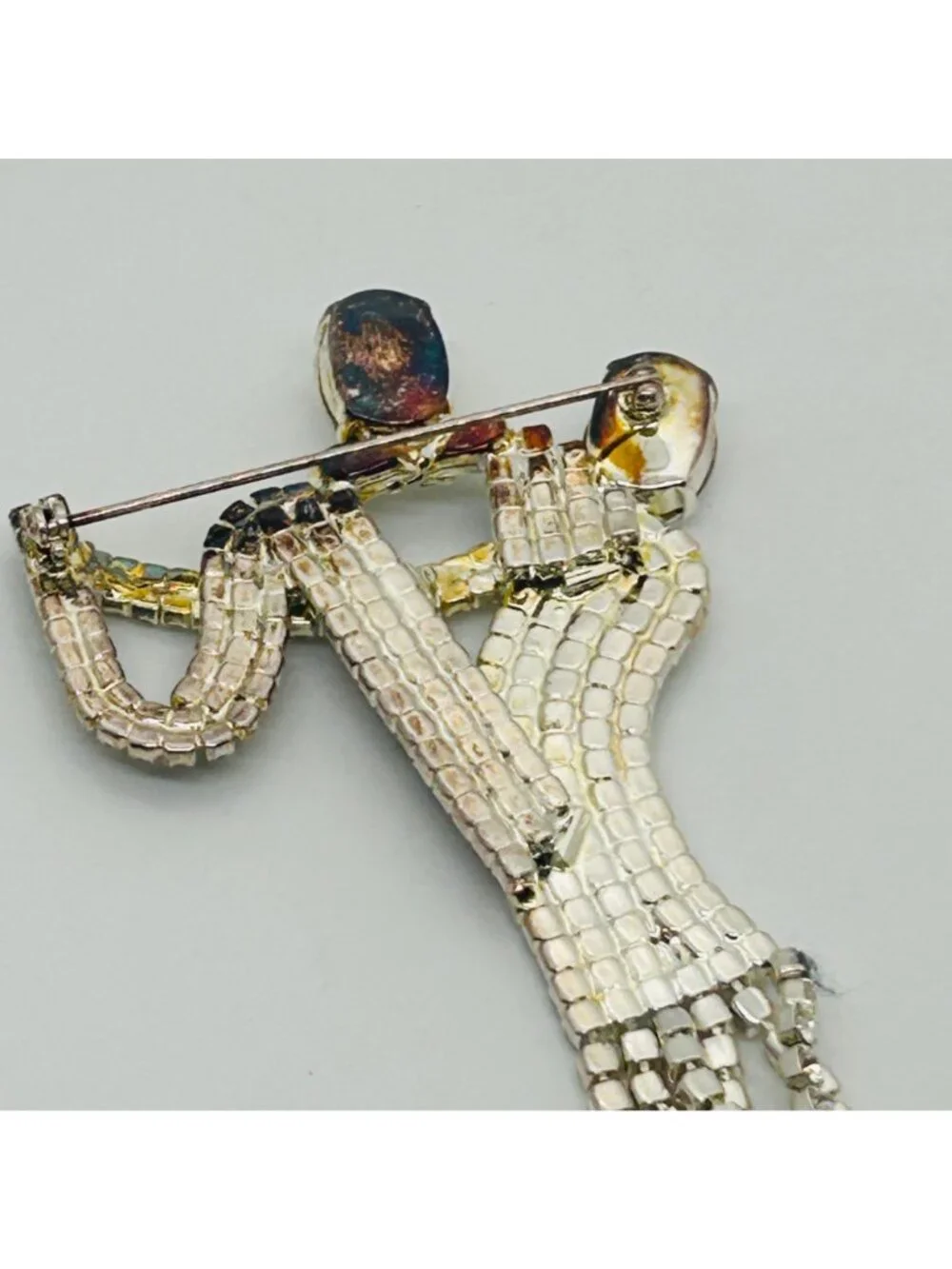 Art Deco Style Ballroom Dancers Rhinestone Brooch Fringe Pin Vintage Statement